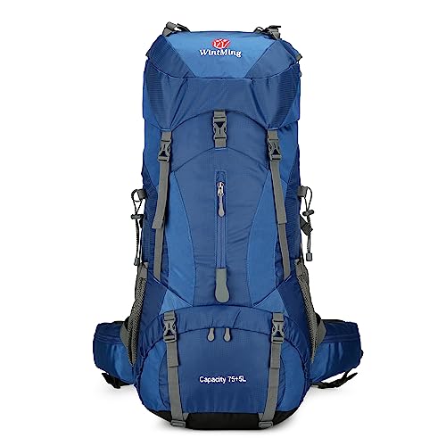 King'sGuard Hiking Backpack for Men and Women 70L+5L Waterproof Lightweight Camping Daypack with Rain Cover for Outdoor Travel Mountaineering - Frameless (Navy)