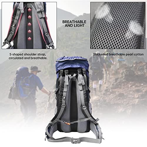 King'sGuard Hiking Backpack for Men and Women 70L+5L Waterproof Lightweight Camping Daypack with Rain Cover for Outdoor Travel Mountaineering - Frameless (Navy)