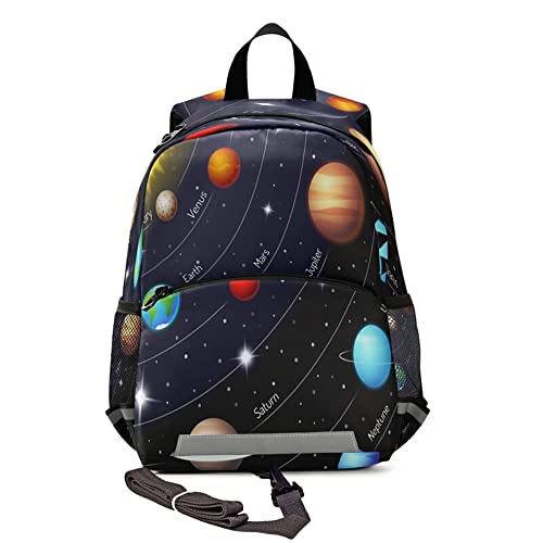 FFYHO Kid's Toddler Backpack Solar System Planets Schoolbag Safety Leash for Boys Girls,Outer Space Kindergarten Children Bag Preschool Nursery Travel Bag Chest Clip Reflective Stripe