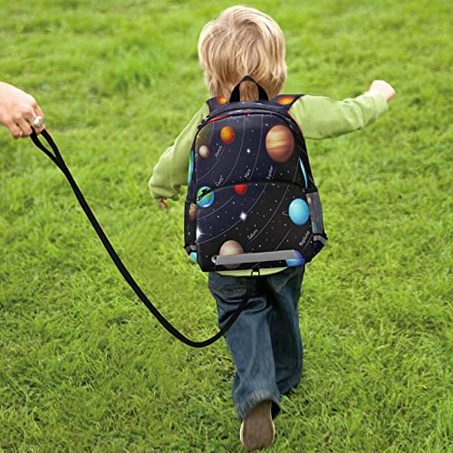 FFYHO Kid's Toddler Backpack Solar System Planets Schoolbag Safety Leash for Boys Girls,Outer Space Kindergarten Children Bag Preschool Nursery Travel Bag Chest Clip Reflective Stripe