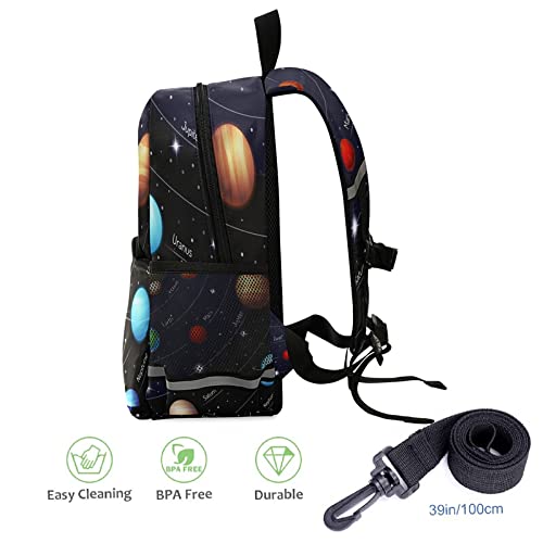 FFYHO Kid's Toddler Backpack Solar System Planets Schoolbag Safety Leash for Boys Girls,Outer Space Kindergarten Children Bag Preschool Nursery Travel Bag Chest Clip Reflective Stripe