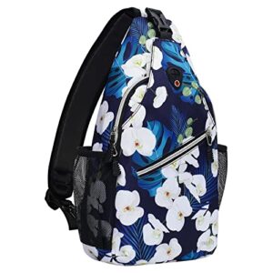 mosiso sling backpack, multipurpose travel hiking daypack rope crossbody shoulder bag, phalaenopsis