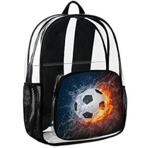 Sport Football Clear Backpack, Fire and Water Soccer Heavy Duty PVC Transparent Backpack See Through Waterproof Backpacks Large Bookbag with Adjustable Shoulder Straps for Work Travel School College