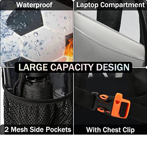 Sport Football Clear Backpack, Fire and Water Soccer Heavy Duty PVC Transparent Backpack See Through Waterproof Backpacks Large Bookbag with Adjustable Shoulder Straps for Work Travel School College