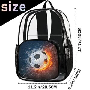 Sport Football Clear Backpack, Fire and Water Soccer Heavy Duty PVC Transparent Backpack See Through Waterproof Backpacks Large Bookbag with Adjustable Shoulder Straps for Work Travel School College