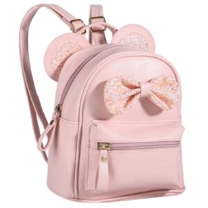 dingco girls mini leather backpack sequin bow mouse ears cute backpack small backpack gifts for teenage girls