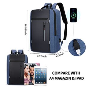 ZGWJ Laptop Backpack with USB Charging Port for Men & Women Fits 15.6 Inch Notebook. Lightweight Water Resistant Clean Design, Sleek for Travel and Daily Business Use Blue