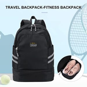 Gym Backpack for Women with Shoes Compartment & Wet Pocket,Large Travel Backpack Waterproof, Black Backpack