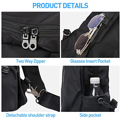 SEAFEW Small Black Tactical Sling Crossbody Backpack Shoulder Bag for Men Women, Lightweight One Strap Backpack Sling Bag Backpack for Hiking Walking Biking Travel Cycling USB Charger Port-Nylon