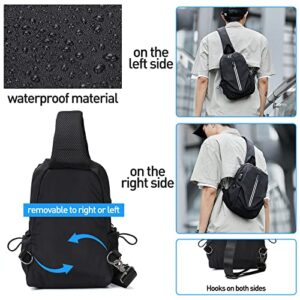 SEAFEW Small Black Tactical Sling Crossbody Backpack Shoulder Bag for Men Women, Lightweight One Strap Backpack Sling Bag Backpack for Hiking Walking Biking Travel Cycling USB Charger Port-Nylon