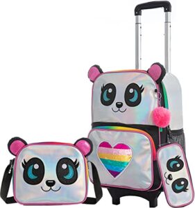 meetbelify rolling backpack for girls backpacks with wheels for elementary preschool students kids trip luggage with lunch box for girls