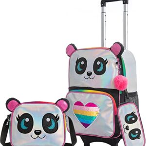 Meetbelify Rolling Backpack for Girls Backpacks with Wheels for Elementary Preschool Students Kids Trip Luggage with Lunch Box for Girls