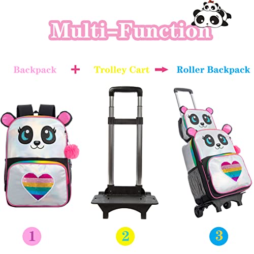 Meetbelify Rolling Backpack for Girls Backpacks with Wheels for Elementary Preschool Students Kids Trip Luggage with Lunch Box for Girls