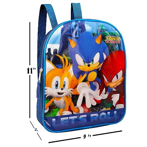 Sonic the Hedgehog Mini Backpack - 11" Sonic Backpack Bundle with Mario Stickers, and More (Sonic Backpack for Kids and Toddlers)