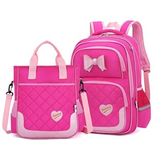 ZHANAO Backpack Bowknot for Girls Princess Style School Bag Daypack Set with Handbag