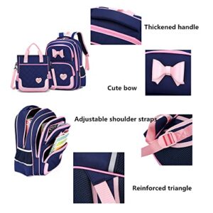 ZHANAO Backpack Bowknot for Girls Princess Style School Bag Daypack Set with Handbag