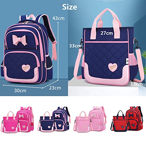 ZHANAO Backpack Bowknot for Girls Princess Style School Bag Daypack Set with Handbag