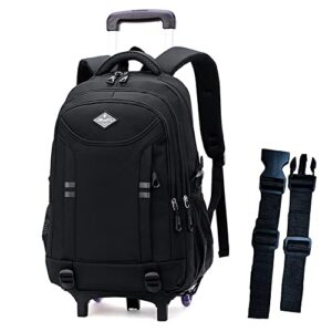 yookeyo rolling backpack for boys elementary school bag with wheels travel trolley bag 2 wheels & 6 wheels, black