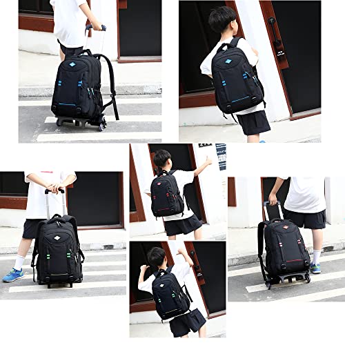 Yookeyo Rolling Backpack for Boys Elementary School Bag with Wheels Travel Trolley Bag 2 wheels & 6 wheels, Black