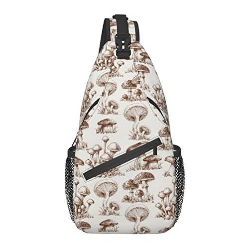 Hand Painted Mushroom Sling Bag Crossbody Backpack Casual Daypack Chest Bag Shoulder Bag For Hiking Travel Outdoor