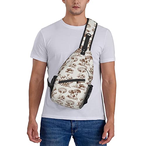 Hand Painted Mushroom Sling Bag Crossbody Backpack Casual Daypack Chest Bag Shoulder Bag For Hiking Travel Outdoor