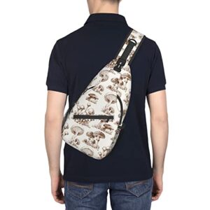 Hand Painted Mushroom Sling Bag Crossbody Backpack Casual Daypack Chest Bag Shoulder Bag For Hiking Travel Outdoor