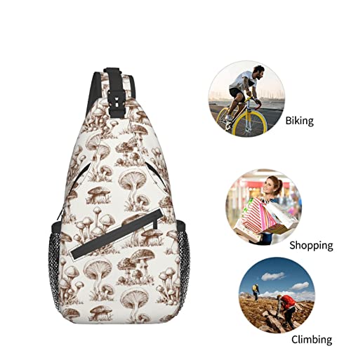 Hand Painted Mushroom Sling Bag Crossbody Backpack Casual Daypack Chest Bag Shoulder Bag For Hiking Travel Outdoor