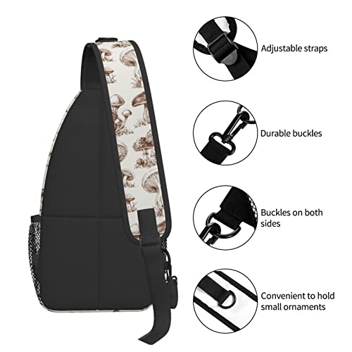 Hand Painted Mushroom Sling Bag Crossbody Backpack Casual Daypack Chest Bag Shoulder Bag For Hiking Travel Outdoor