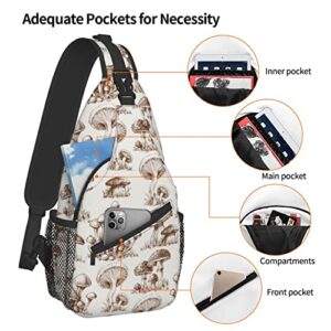 Hand Painted Mushroom Sling Bag Crossbody Backpack Casual Daypack Chest Bag Shoulder Bag For Hiking Travel Outdoor