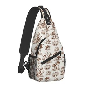 Hand Painted Mushroom Sling Bag Crossbody Backpack Casual Daypack Chest Bag Shoulder Bag For Hiking Travel Outdoor