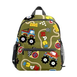 zxivgoqfr schoolbag for boys girls cute kid's toddler backpack vintage cartoon monster trucks pattern children bag