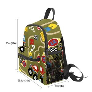 ZXIVGOQFR Schoolbag for Boys Girls Cute Kid's Toddler Backpack Vintage Cartoon Monster Trucks Pattern Children Bag