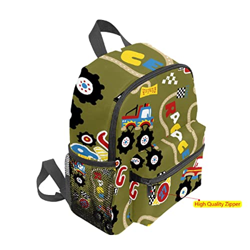 ZXIVGOQFR Schoolbag for Boys Girls Cute Kid's Toddler Backpack Vintage Cartoon Monster Trucks Pattern Children Bag