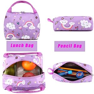 Dafelile Backpack Unicorn for Girls School Preschool Backpack for Girls School Bookpack Set with Lunch Bag Pencil Bag(Purple)