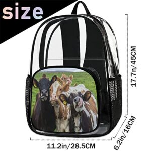 Funny Cows Clear Backpack, Cute Animal Heavy Duty Transparent Backpack Waterproof Bookbag with Adjustable Shoulder Straps for Work Travel School Stadium Security Travel
