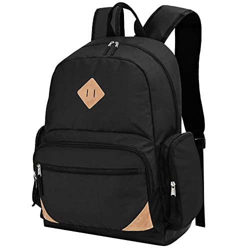 College Backpack Lightweight College Bag College Casual Daypack with 2 Side Pockets Black