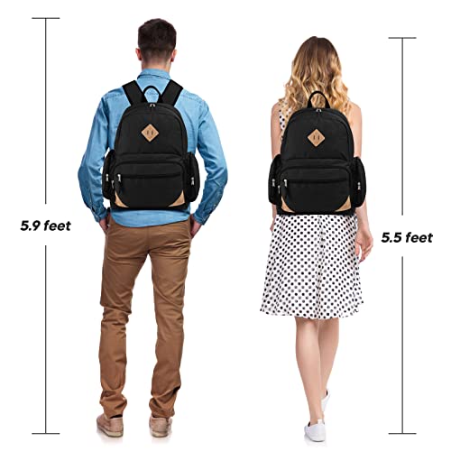 College Backpack Lightweight College Bag College Casual Daypack with 2 Side Pockets Black