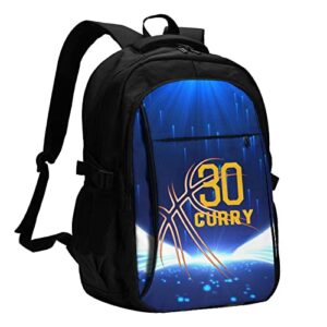 elehuv golden state basketball curry laptop backpack work travel anti theft backpacks, durable travel daypack with usb charging port gift for men women