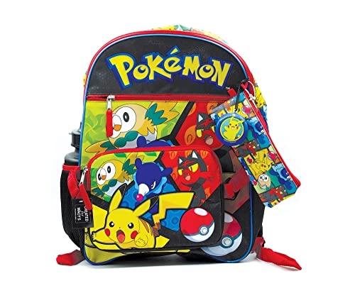 Pokemon Pikachu Characters Print 5 Pc Backpack Bookbag Set Lunch Box Water Bottle