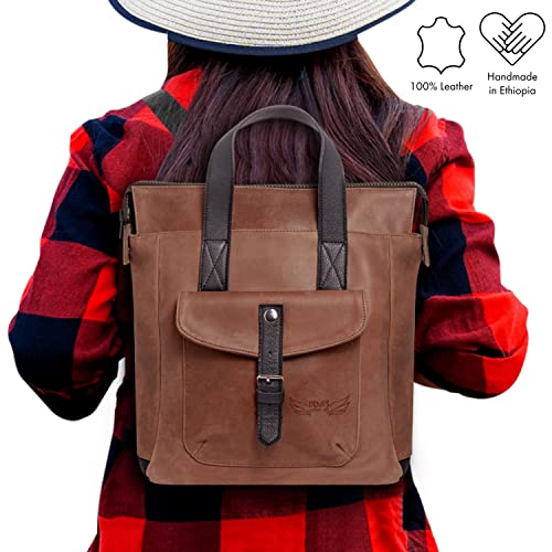 ORNA'S LEATHER ART | Mini SWAN Everyday leather backpack for Women. Practical, Stylish and Spacious Women’s Bag. Real Leather in A Chic Backpack And Contemporary Design (Brown)