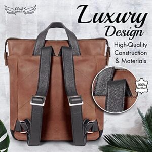 ORNA'S LEATHER ART | Mini SWAN Everyday leather backpack for Women. Practical, Stylish and Spacious Women’s Bag. Real Leather in A Chic Backpack And Contemporary Design (Brown)