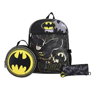 bioworld dc comic book batman symbol 5-piece backpack accessory set for boys