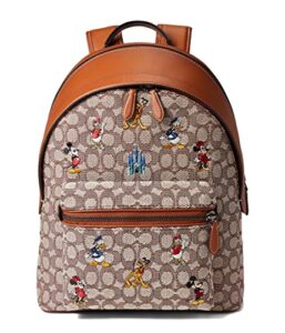 coach disney parks mickey embroidery charter backpack in signature textile jacquard 0v/cocoa one size