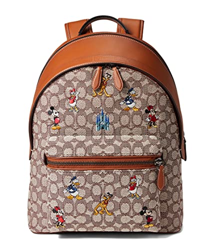 COACH Disney Parks Mickey Embroidery Charter Backpack in Signature Textile Jacquard 0v/Cocoa One Size