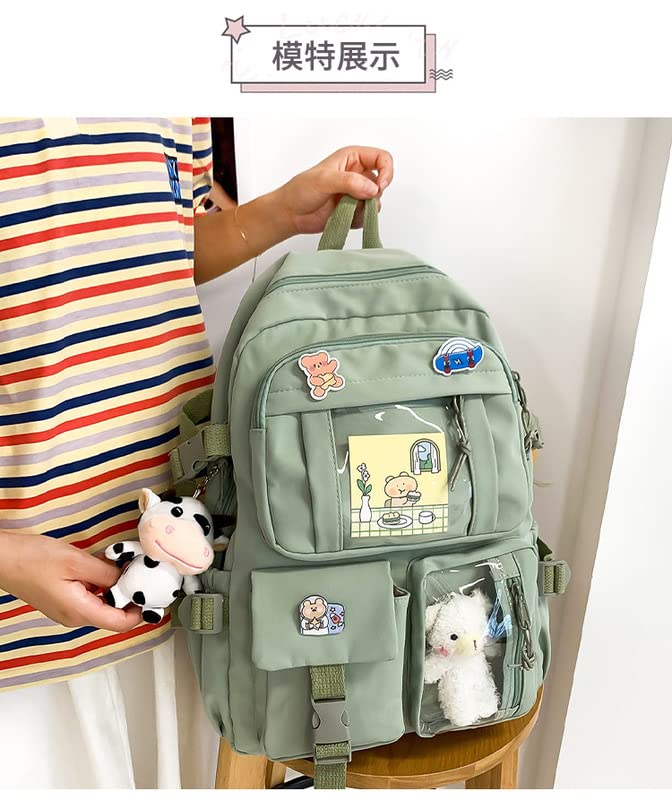 BXCNCKD kawaii backpack with pins kawaii school backpack cute backpack cute kawaii school backpack(Green)