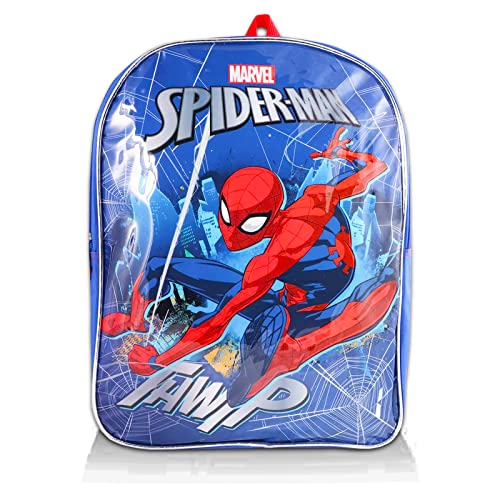 Marvel Spiderman Backpack for Kids School - Bundle with Ultimate Spiderman Backpack, Water Pouch, Spiderverse Stickers and More (Superhero Backpacks for Boys)