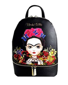 frida kahlo cartoon licensed cute backpack (black/black)