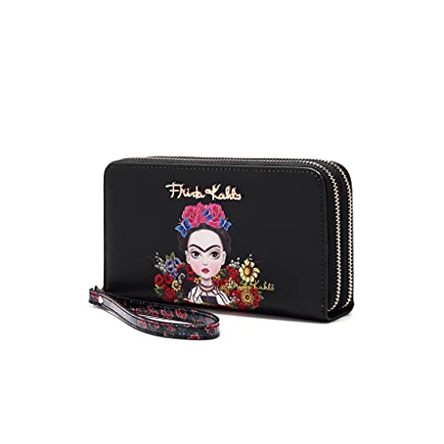 Frida Kahlo Cartoon Licensed Cute Backpack and Wallet Set (Black/Black)