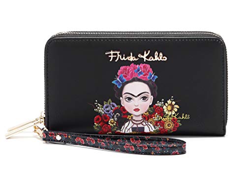 Frida Kahlo Cartoon Licensed Cute Backpack and Wallet Set (Black/Black)
