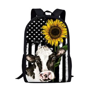 huiacong sunflower cow backpack boys girls bookbags for camping travel school bag,american flag daypack childrens back packs young bagpack